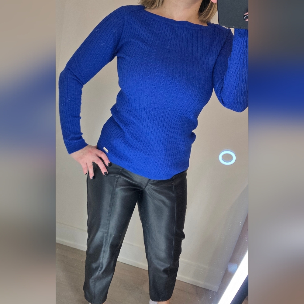 Tommy Hilfiger Cobalt Blue Cable Knit Boat Neckline Sweater US S